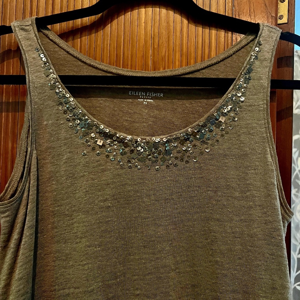 Eileen Fisher NWOT Jersey Linen Tank with Sequin Trim